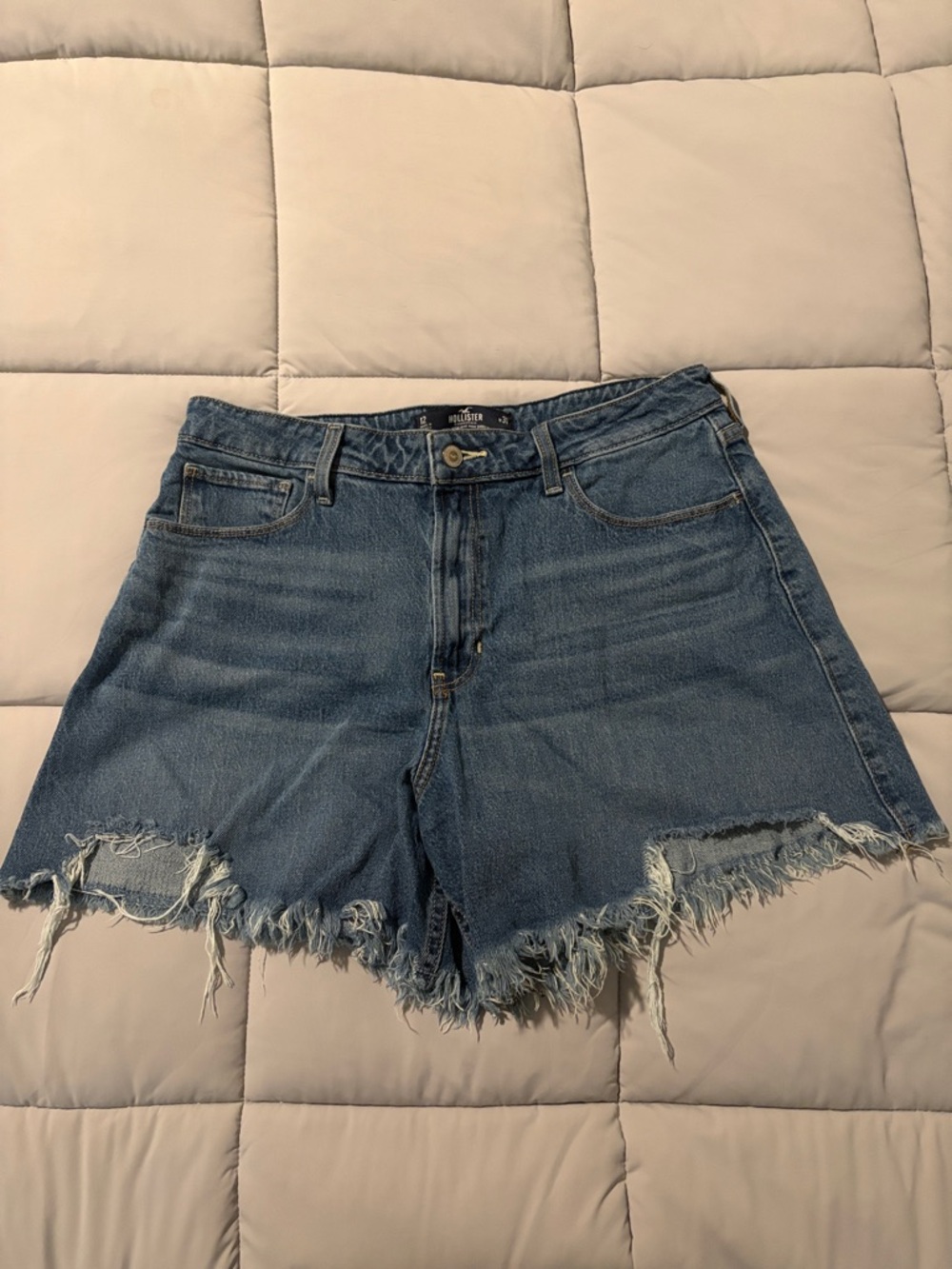 Hollister Blue High-Rise Frayed Hem Denim Shorts